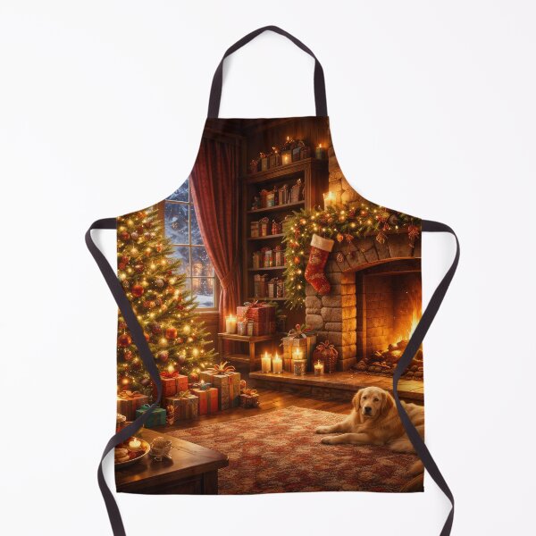 Item preview, Cosy Christmas Fireplace With Tree And Dog designed and sold by ArtComixHaven.