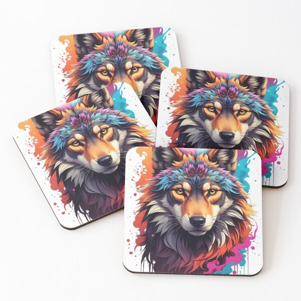 Item preview, Vibrant Psychedelic Wolf Head Splash Art designed and sold by PalmixArt.