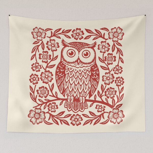 Item preview, Eastern Screech Owl Folk Art Retro Floral  designed and sold by Y-Vibes.