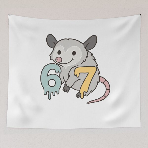 Item preview, Opossum 67 Cute Aesthetic Design – Dripping Numbers, Pastel Animal Art designed and sold by bilal sibgui.