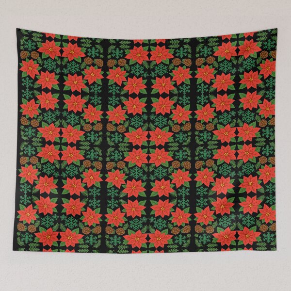 Item preview, Christmas Poinsettia Floral Pattern With Snowflakes And Pine Cones Winter Holiday designed and sold by DrawHandArt.