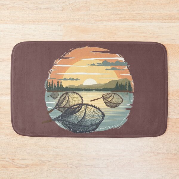 Item preview, Vintage Fishing Nets at Sunset - Peaceful Lake Nature Illustration. designed and sold by LunaPrintCo.