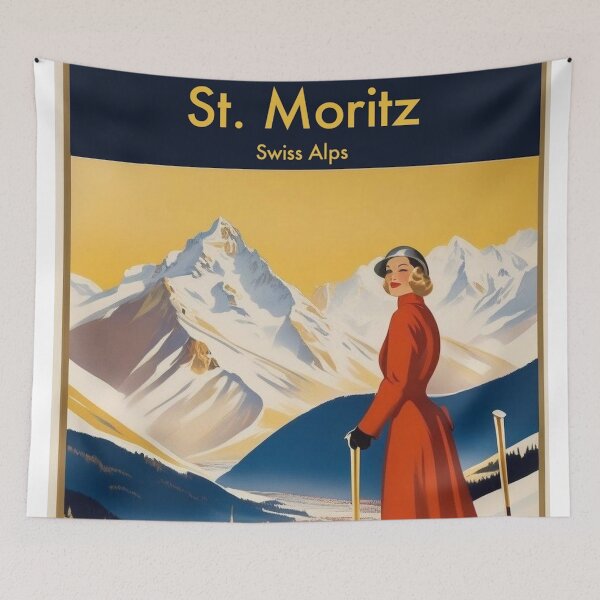 Item preview, St. Moritz Vintage Ski Poster | 1930s Swiss Alps Travel Art designed and sold by Esterlane.