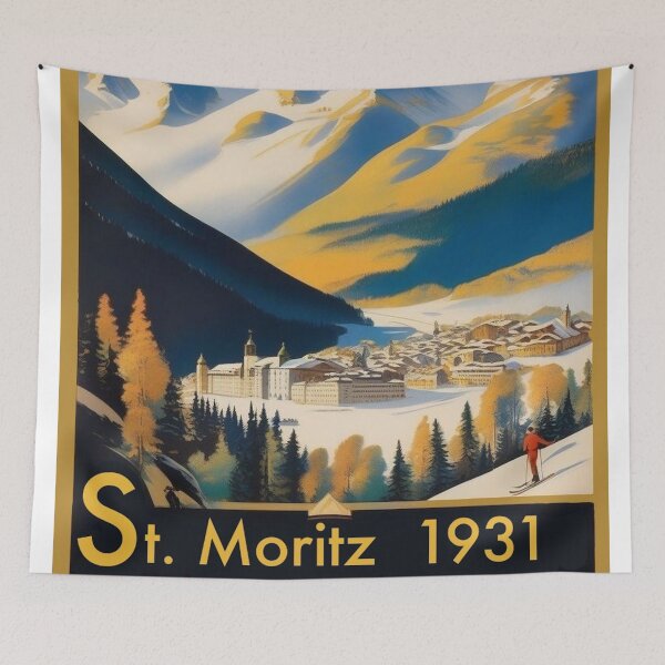 Item preview, Vintage Swiss Ski Resort Poster | St. Moritz Engadin Print designed and sold by Esterlane.