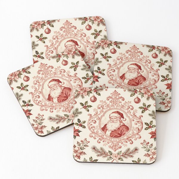 Item preview, Vintage Santa Heirloom Christmas Pattern | Poinsettia & Holly Holiday Wallpaper Design designed and sold by SezzyDesigns.
