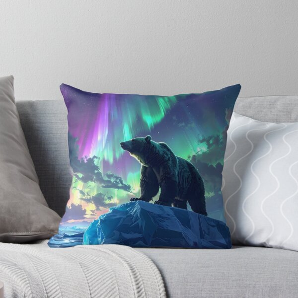 Item preview, “Majestic bear under the Northern Lights – Epic Nordic art” designed and sold by Schoenenwald - Illustrations Uniques et Originales.