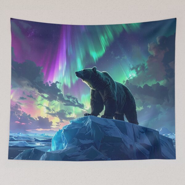 Item preview, “Majestic bear under the Northern Lights – Epic Nordic art” designed and sold by Schoenenwald - Illustrations Uniques et Originales.