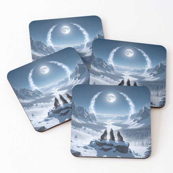 Item preview, "Cosmic Howl – The Three Wolves Under the Eternal Moon" designed and sold by Schoenenwald - Illustrations Uniques et Originales.