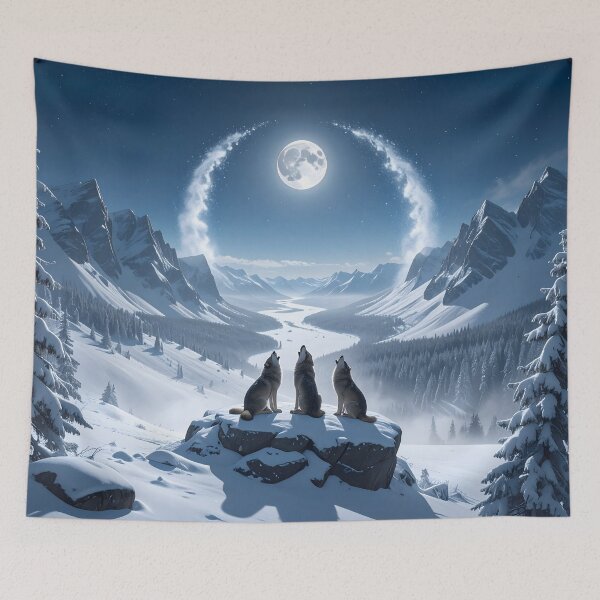 Item preview, "Cosmic Howl – The Three Wolves Under the Eternal Moon" designed and sold by Schoenenwald - Illustrations Uniques et Originales.