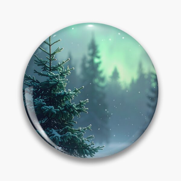 Item preview, A lone fir tree in the snow beneath a brilliant aurora borealis. designed and sold by Schoenenwald - Illustrations Uniques et Originales.