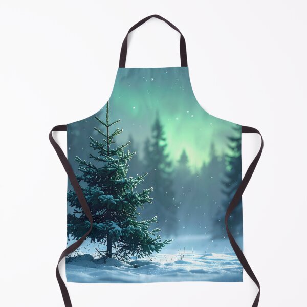 Item preview, A lone fir tree in the snow beneath a brilliant aurora borealis. designed and sold by Schoenenwald - Illustrations Uniques et Originales.