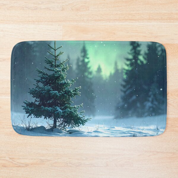 Item preview, A lone fir tree in the snow beneath a brilliant aurora borealis. designed and sold by Schoenenwald - Illustrations Uniques et Originales.