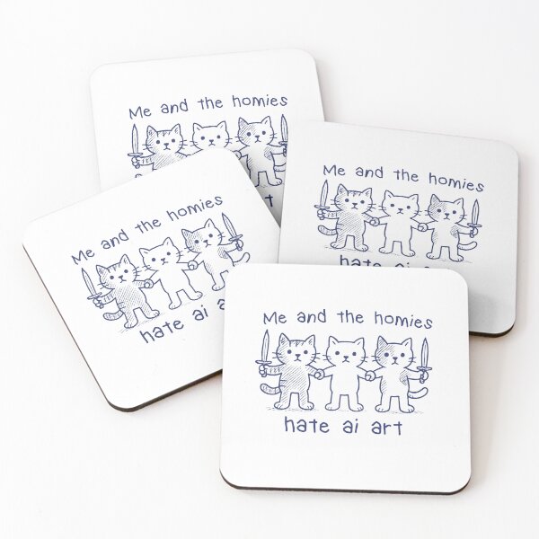 Item preview, Me and the homies hate ai art - Funny silly Cat Meme designed and sold by CARBONARA LLC..