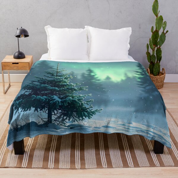 Item preview, A lone fir tree in the snow beneath a brilliant aurora borealis. designed and sold by Schoenenwald - Illustrations Uniques et Originales.