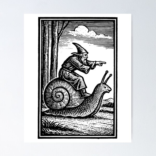 Item preview, Retro Medieval Wizard Snail Rider - Vintage 90s Renaissance Fantasy Art designed and sold by CARBONARA LLC..