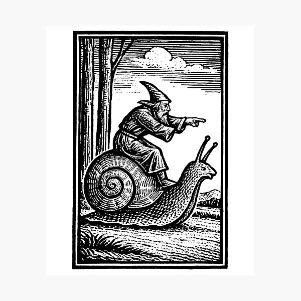 Item preview, Retro Medieval Wizard Snail Rider - Vintage 90s Renaissance Fantasy Art designed and sold by CARBONARA LLC..