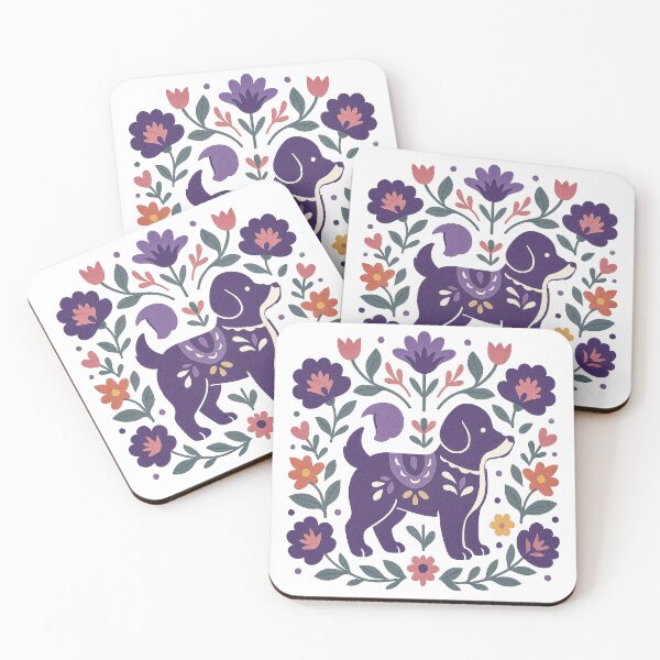 Item preview, Purple Folk Art Dog Surrounded by Floral Pattern designed and sold by Gold Turtle  Lina.