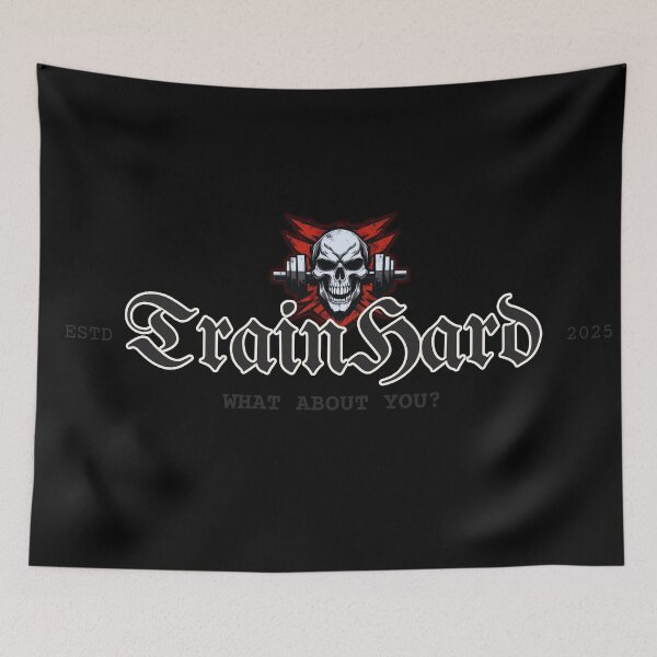 Item preview, TrainHard Skull Barbell Gym T-Shirt | Hardcore Fitness Motivation designed and sold by TrainHardCo.