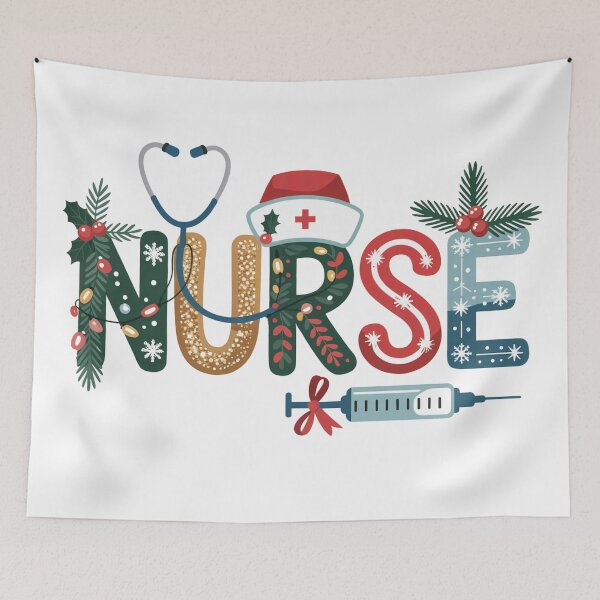 Item preview, Christmas Nurse Typography – Festive Holiday Design for Nurses designed and sold by SoftStyleStudio ⭐⭐⭐.