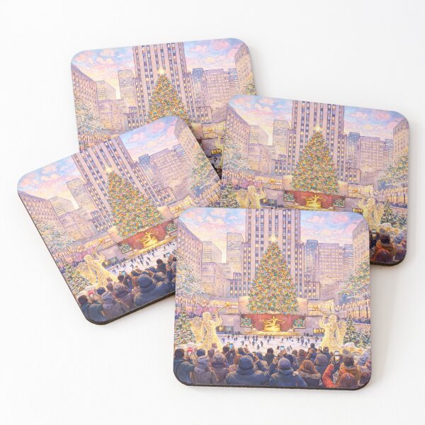 Item preview, Rockefeller Center Christmas Tree & Ice Skating at Sunset in New York City – Whimsical Holiday Art Print designed and sold by SezzyDesigns.