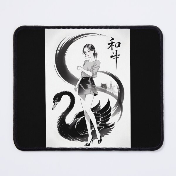 Item preview, K pop France Swan Anime girl Sumi-E Japanese Korean Ink Desing designed and sold by blacksealstudio.