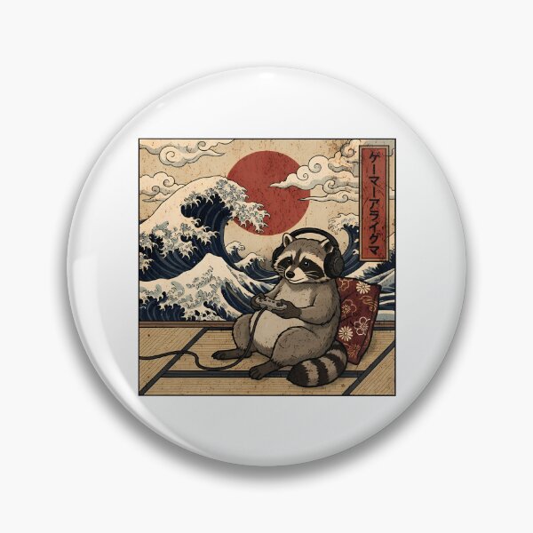 Item preview, Vintage Retro Japanese Art - Great Wave Gamer Raccoon designed and sold by Mason-Pride.