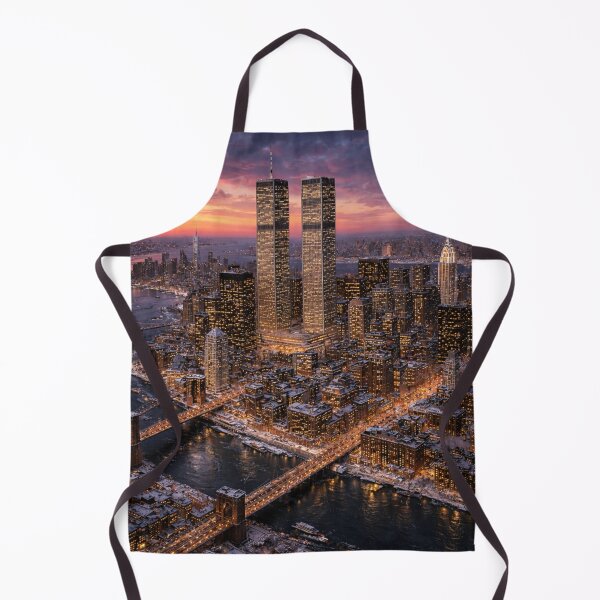 Item preview, Winter Sunset Over Downtown Manhattan Skyline with Twin Towers – New York City Aerial Art Print designed and sold by SezzyDesigns.