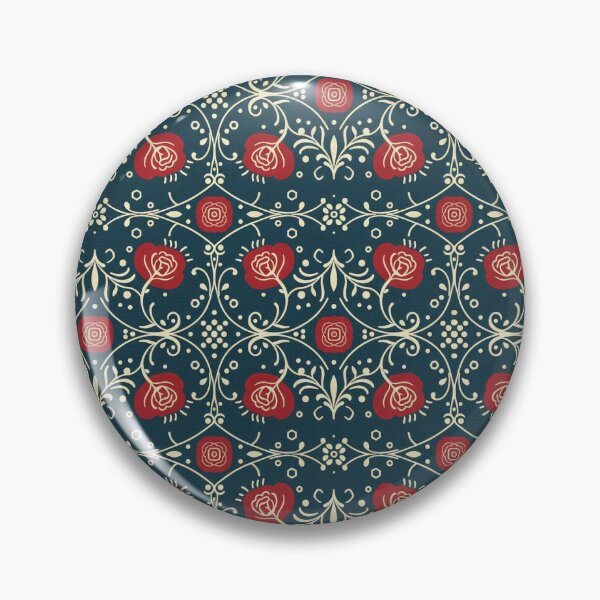 Item preview, Elegant Vintage Arts and Crafts Style Floral Pattern of Red Roses on a Midnight Blue Background designed and sold by jelypop.