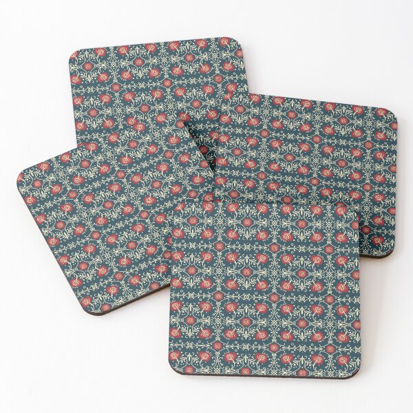 Item preview, Elegant Vintage Arts and Crafts Style Floral Pattern of Red Roses on a Midnight Blue Background designed and sold by jelypop.