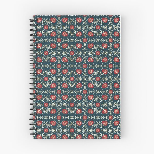 Item preview, Elegant Vintage Arts and Crafts Style Floral Pattern of Red Roses on a Midnight Blue Background designed and sold by jelypop.