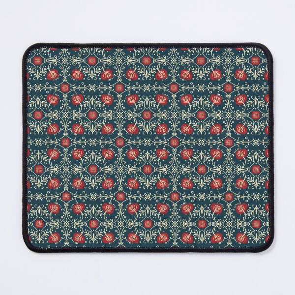 Item preview, Elegant Vintage Arts and Crafts Style Floral Pattern of Red Roses on a Midnight Blue Background designed and sold by jelypop.