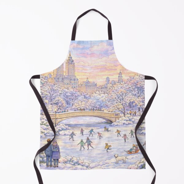 Item preview, Central Park Winter Ice Skating Under Bow Bridge at Sunset – Whimsical New York City Art Print designed and sold by SezzyDesigns.
