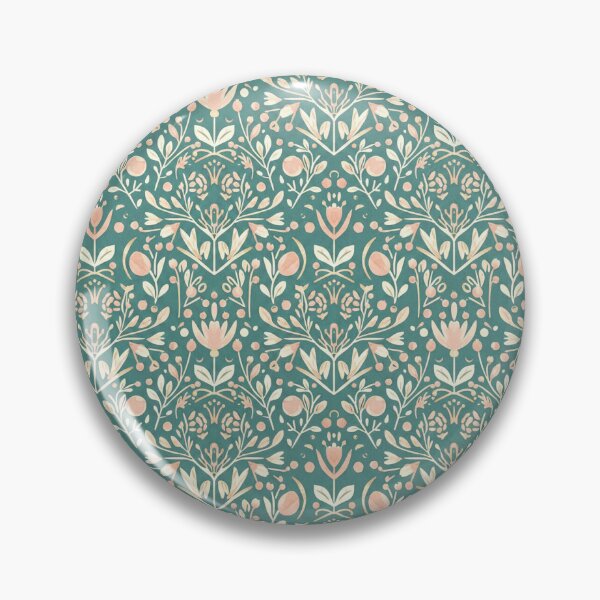 Item preview, Folkloric Floral Botanical Pattern in Peach and Dark Turquoise Tones designed and sold by jelypop.