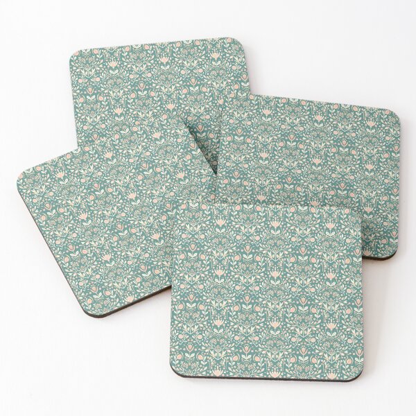 Item preview, Folkloric Floral Botanical Pattern in Peach and Dark Turquoise Tones designed and sold by jelypop.