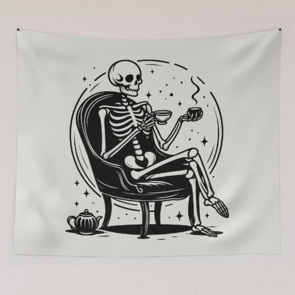 Item preview, Gothic Skeleton Morning – Cozy Dark Line Art designed and sold by Roberta Calabrese.
