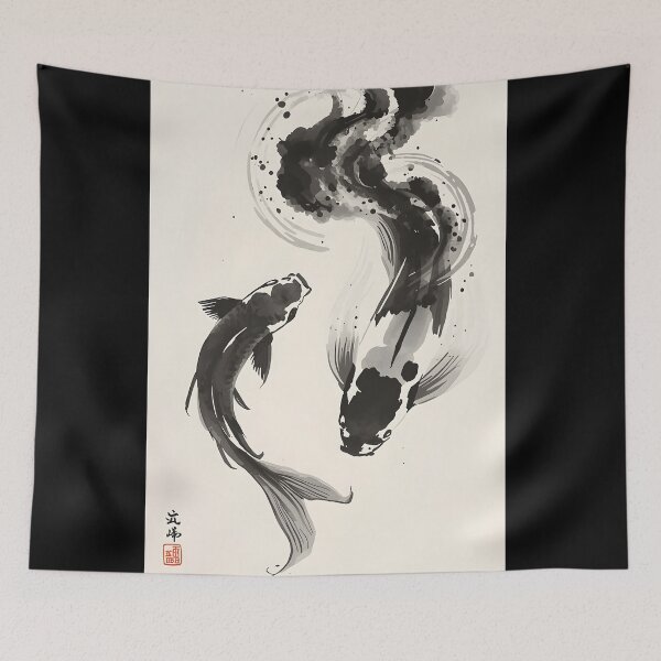 Item preview, Japan Koi Fish Brush Sumi-E Japanese Korean Ink Desing designed and sold by blacksealstudio.