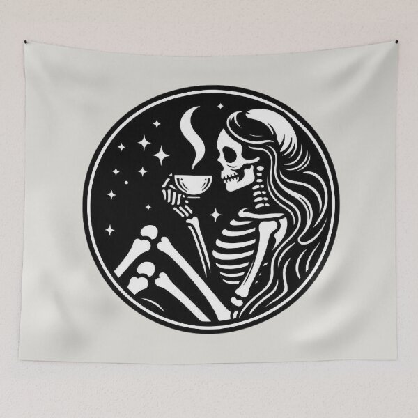 Item preview, Gothic Skeleton Morning – Cozy Dark Line Art designed and sold by Roberta Calabrese.