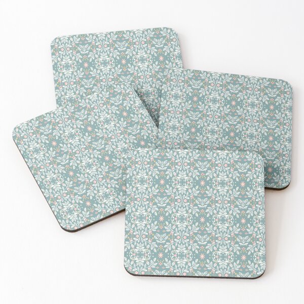 Item preview, Folk Art Botanical Pattern | Teal, White & Dusty Rose | Scandinavian Vine Design designed and sold by jelypop.