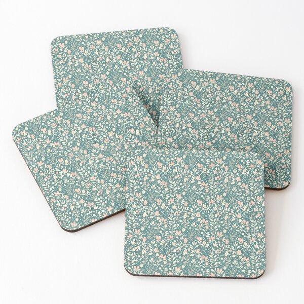 Item preview, Vintage Botanical Floral Pattern | Pink Flowers and Cream Leaves on a Teal Background designed and sold by jelypop.