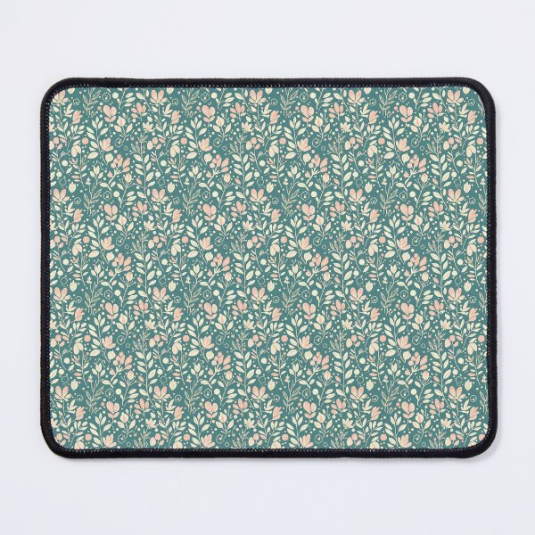 Item preview, Vintage Botanical Floral Pattern | Pink Flowers and Cream Leaves on a Teal Background designed and sold by jelypop.