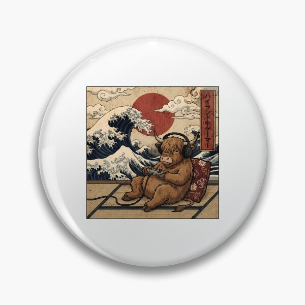 Item preview, Vintage Retro Japanese Great Wave Gamer Highland Cow designed and sold by Mason-Pride.