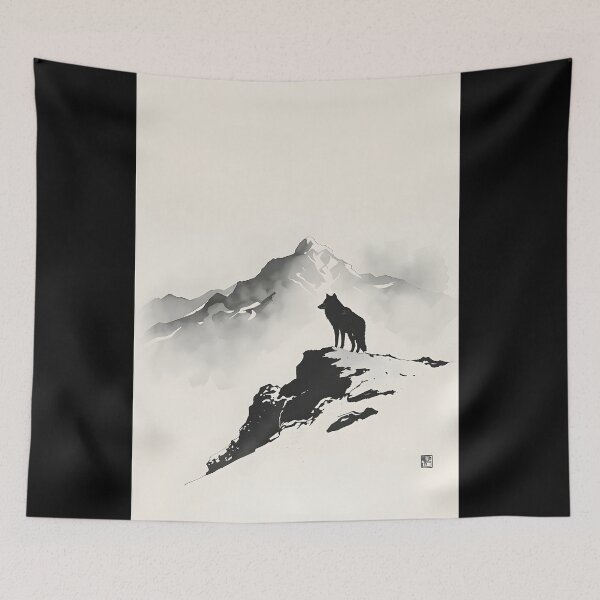 Item preview, Wolf Asian Brush Sumi-E Japanese Korean Ink Desing designed and sold by blacksealstudio.