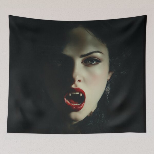 Item preview, Vampire Queen Portrait – Dark Gothic Female with Fangs designed and sold by MythologyRealm.