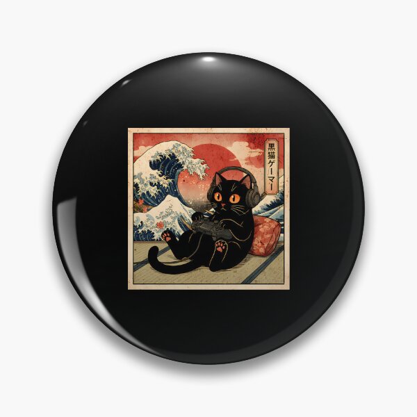 Item preview, Great Wave Black Cat Gamer - Vintage Retro Japanese Ukiyo-e Aesthetic designed and sold by Mason-Pride.