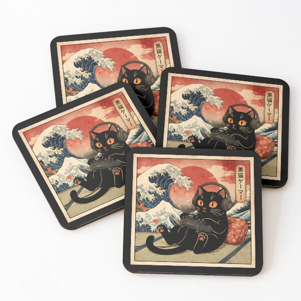 Item preview, Great Wave Black Cat Gamer - Vintage Retro Japanese Ukiyo-e Aesthetic designed and sold by Mason-Pride.