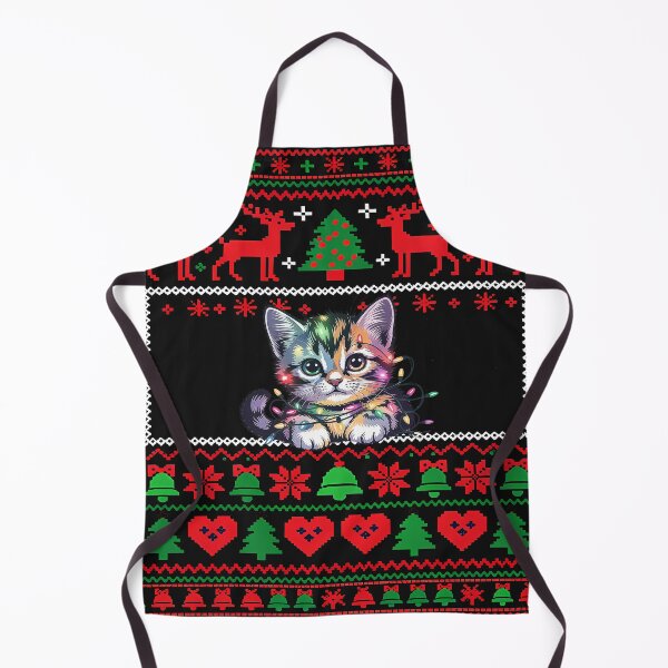 Item preview, Cute Christmas Kitten Ugly Sweater Pattern Holiday Cat With Lights designed and sold by SkyBB.