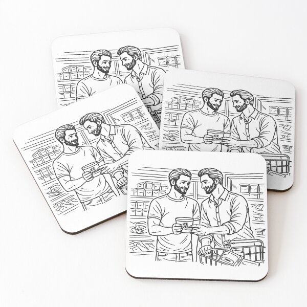 Item preview, LGBTQ Couple at the Freezer Line Drawing designed and sold by Elando1212.