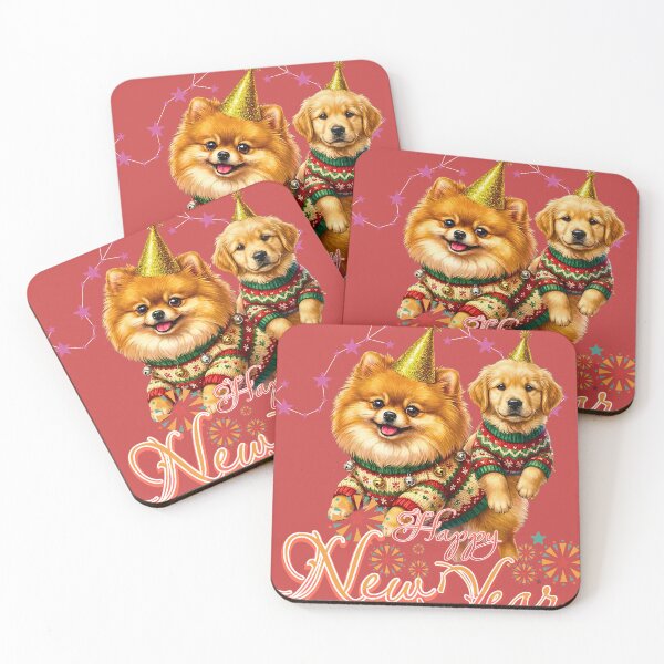 Item preview, Cute Pomeranian & Golden Retriever Puppy Happy New Year | Ugly Sweater Party designed and sold by E-SarnEdge.