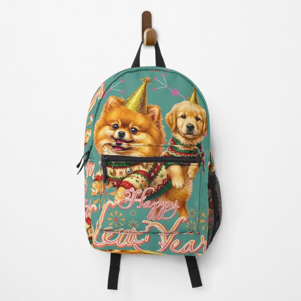 Item preview, Cute Pomeranian & Golden Retriever Puppy Happy New Year | Ugly Sweater Party designed and sold by E-SarnEdge.