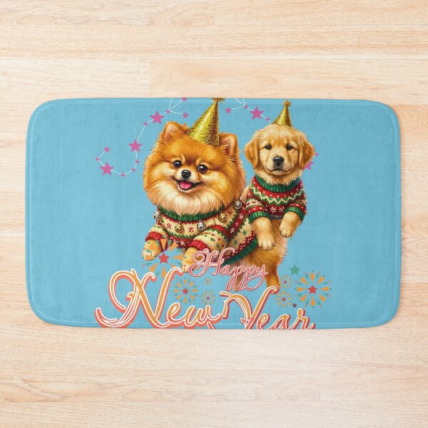 Item preview, Cute Pomeranian & Golden Retriever Puppy Happy New Year | Ugly Sweater Party designed and sold by E-SarnEdge.